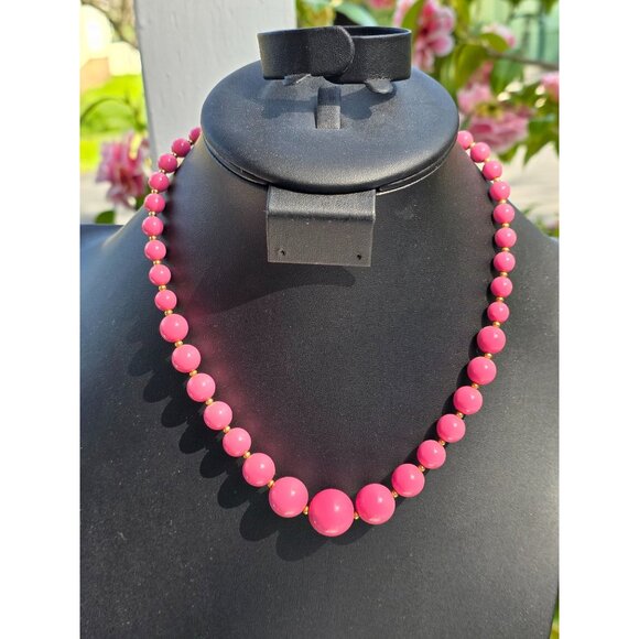 Marvella Vintage Pink Bead Graduated Necklace With Gold-Tone Spacers 18" - Picture 6 of 7